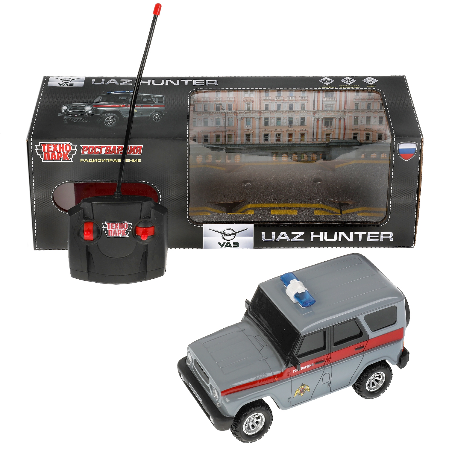 Игрушка Машина р/у UAZ HUNTER росгвардия 18 см, свет, сер Технопарк  HUNTER-18L-RG